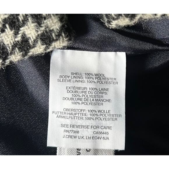 J.Crew Size XXS 100% Wool Classic Houndstooth Bomber Blazer Jacket Black White - Picture 8 of 8